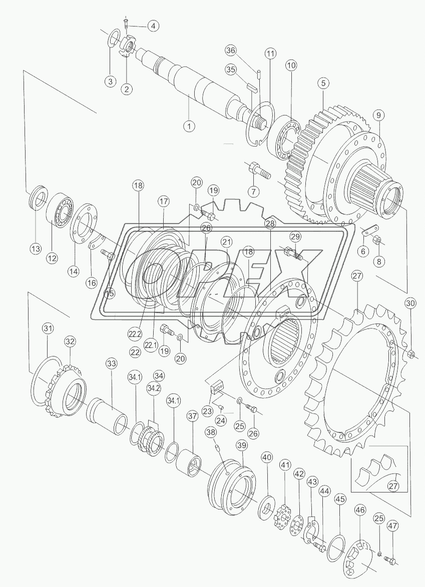 FINAL DRIVE GEAR SHAFT AND SPROCKET