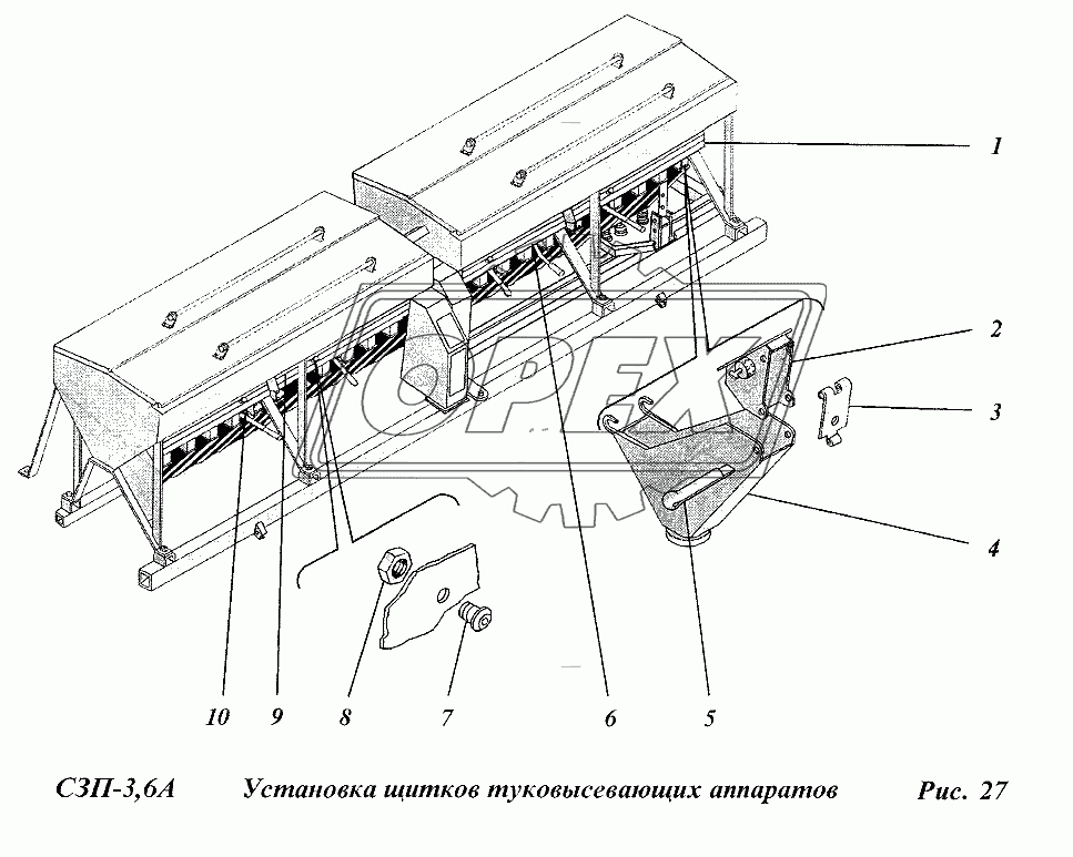 Установка щитков туковысевающих аппаратов