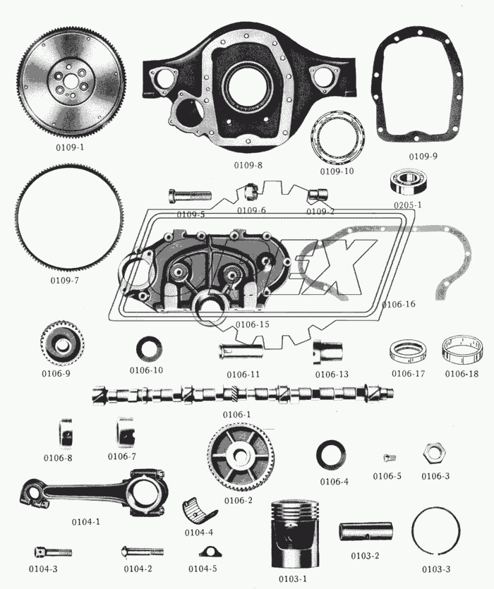 Вал распределительный, поршень, шатун/Camshaft, Pistons, Connecting Rods and Bearings