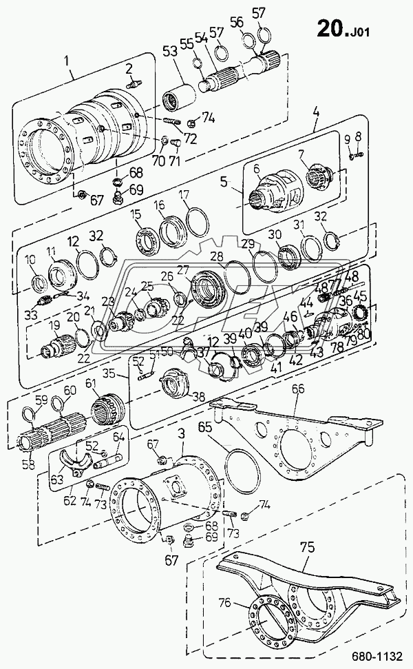 Несущая труба задняя, дифференциалы (680) 1