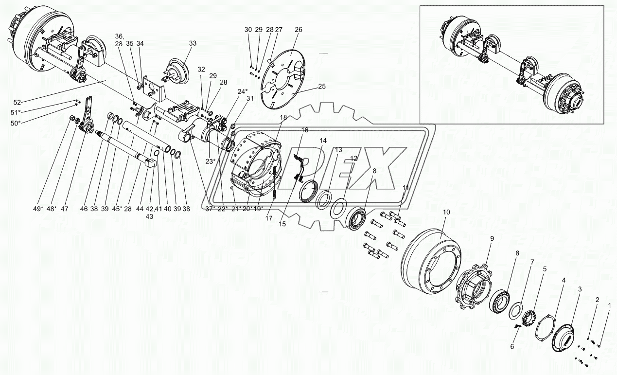 Ось с тормозами 9523-2410012