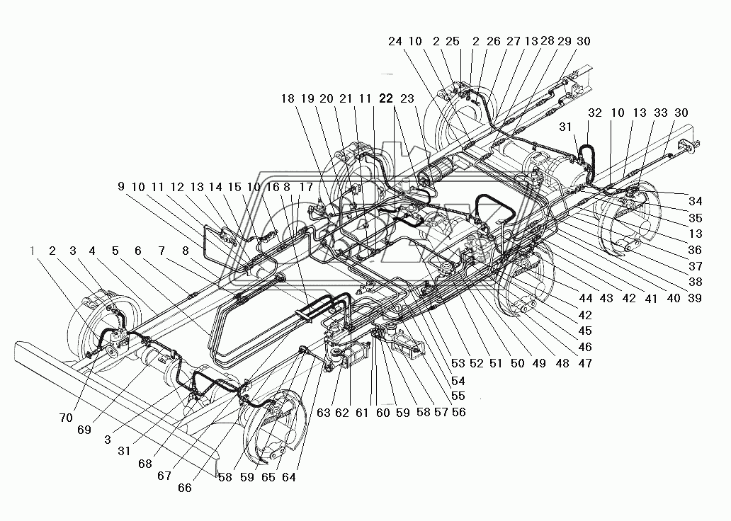 Трубопроводы и шланги пневмогидравлического привода рабочих тормозов с комбинированным приводом