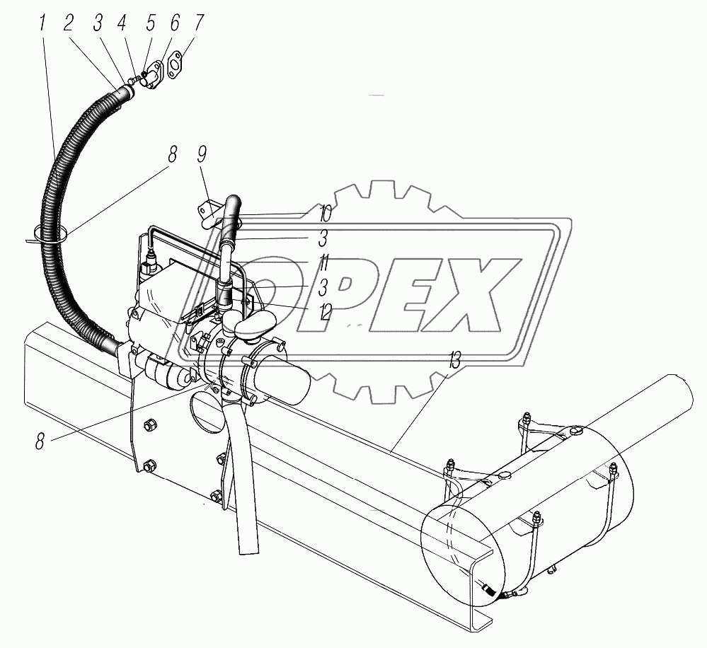 Трубопроводы и шланги системы предпускового подогрева двигателя Вариант 2