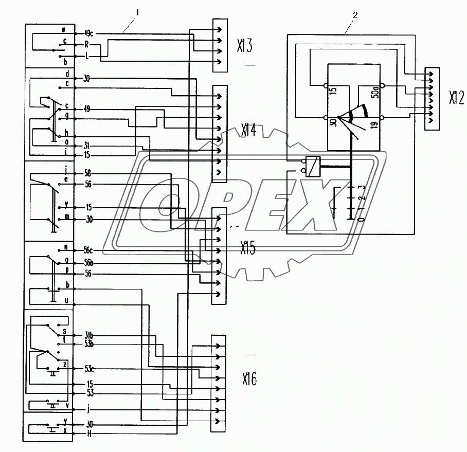 Схема электрическая приборов, расположенных на рулевой колонке