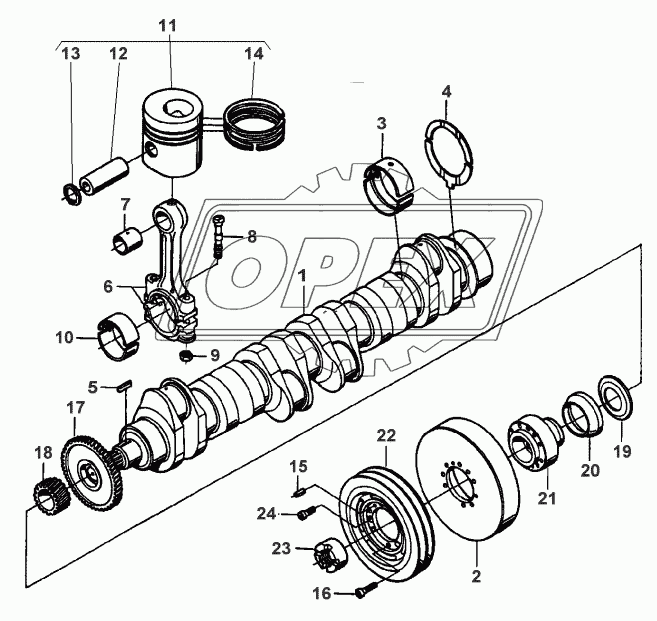 CRANKSHAFT, PISTONS AND CONNECTING RODS