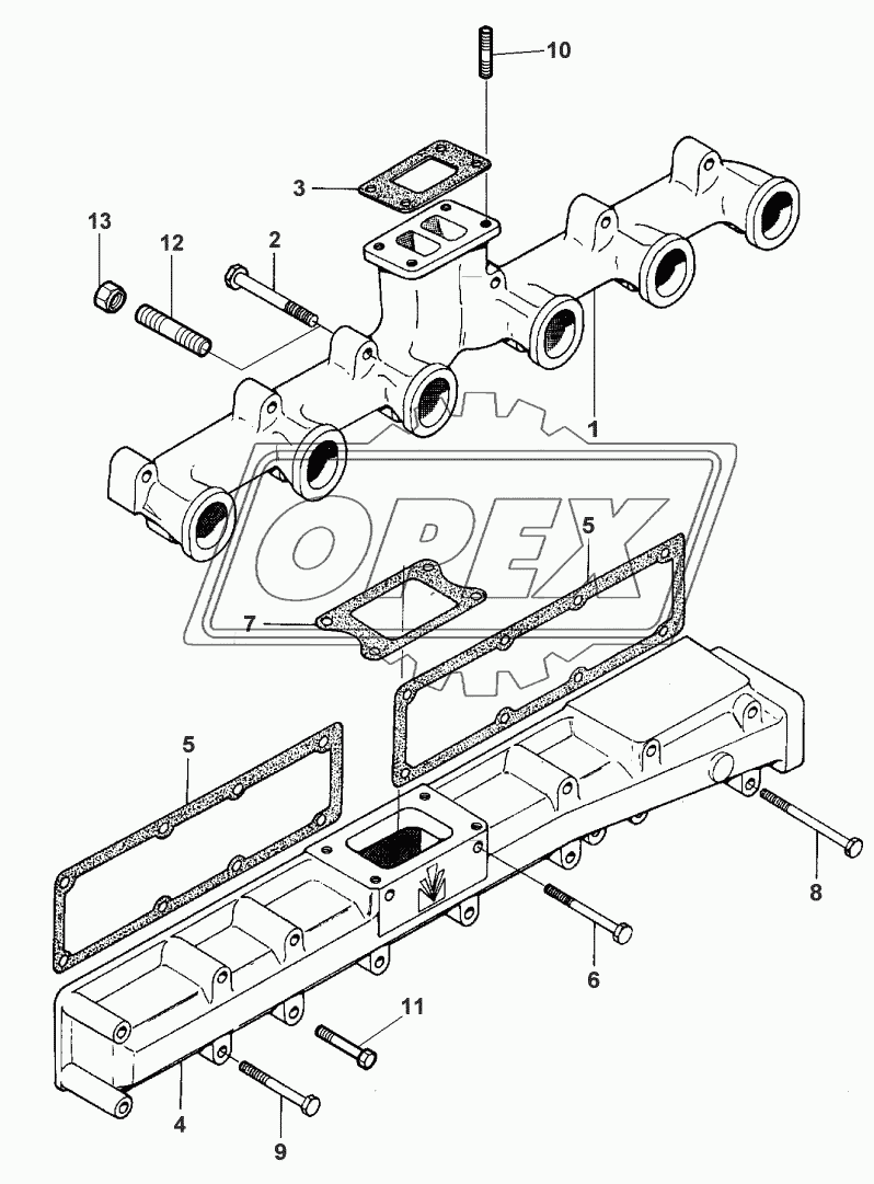 TURBOCHARGER-INLET AND EXHAUST MANIFOLD - UP TO SERIAL NUMBER F9995