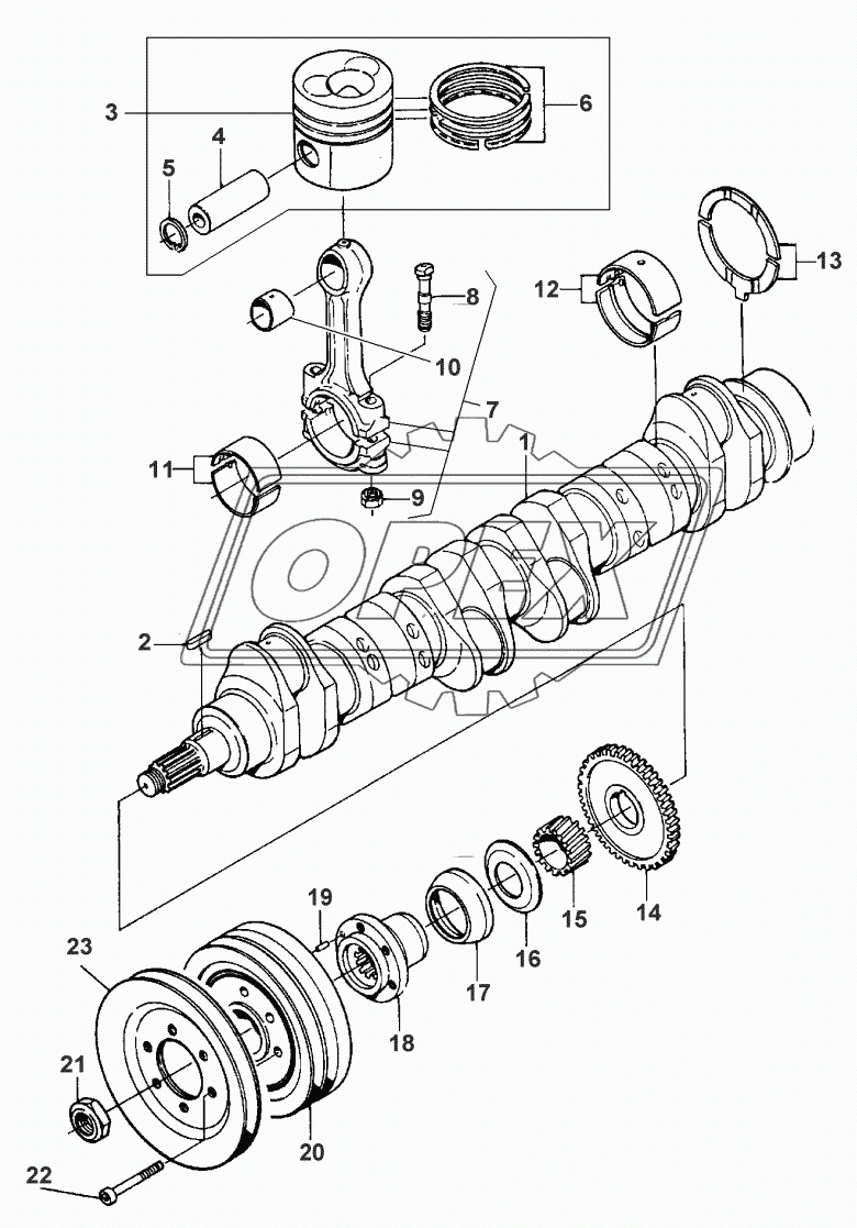 CRANKSHAFT, PISTONS AND CONNECTING RODS