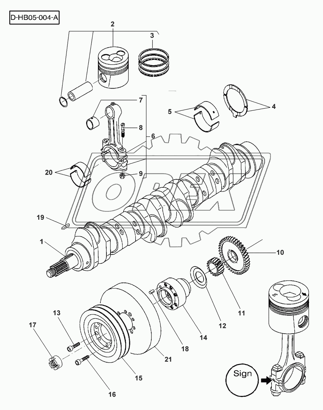 CRANKSHAFT, PISTONS AND CONNECTING RODS