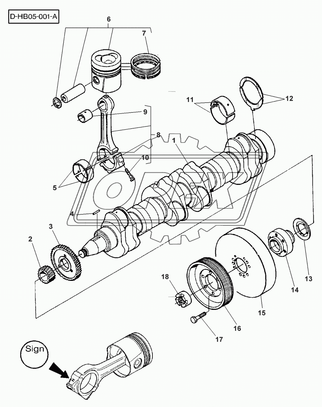 CRANKSHAFT, PISTONS AND CONNECTING RODS