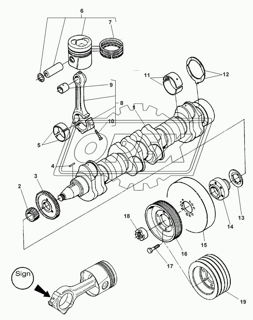 CRANKSHAFT, PISTONS AND CONNECTING RODS