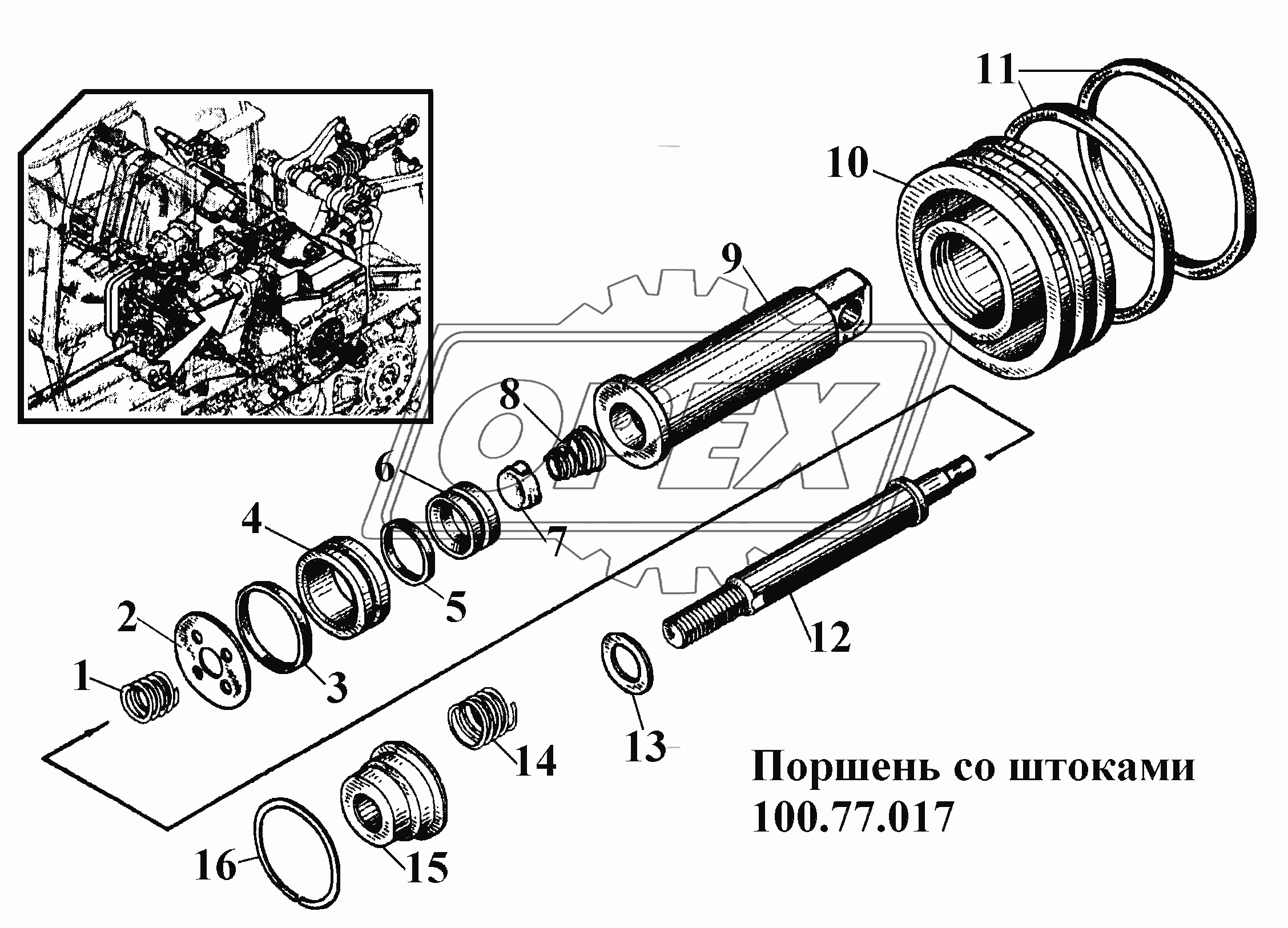 Поршень со штоками 100.77.017