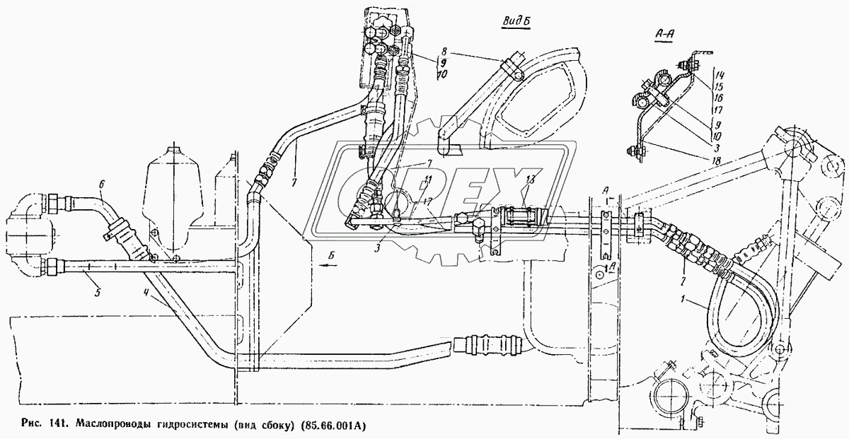 Маслопроводы гидросистемы (вид сбоку) (85.66.001А)