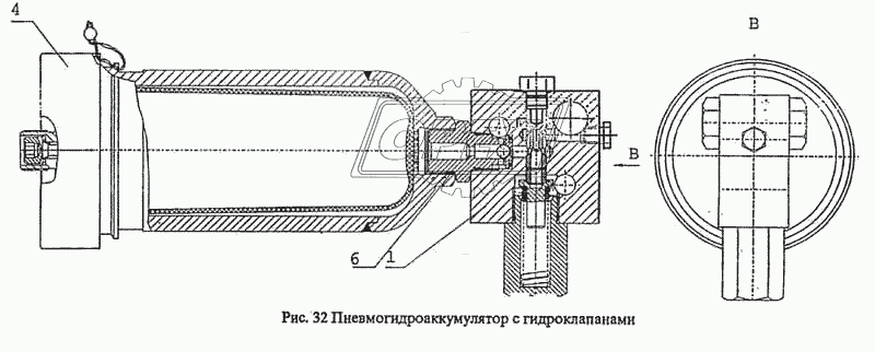 Пневмогидроаккумулятор с гидроклапанами