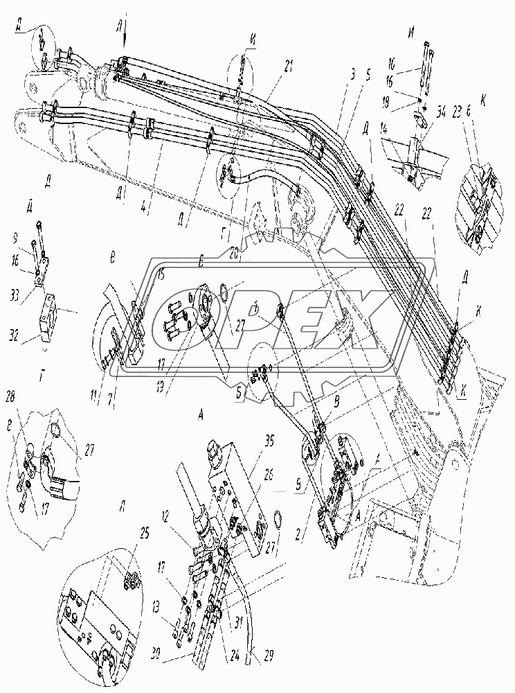 203030000000 01 Гидроразводка стрелы с тормозными клапанами
