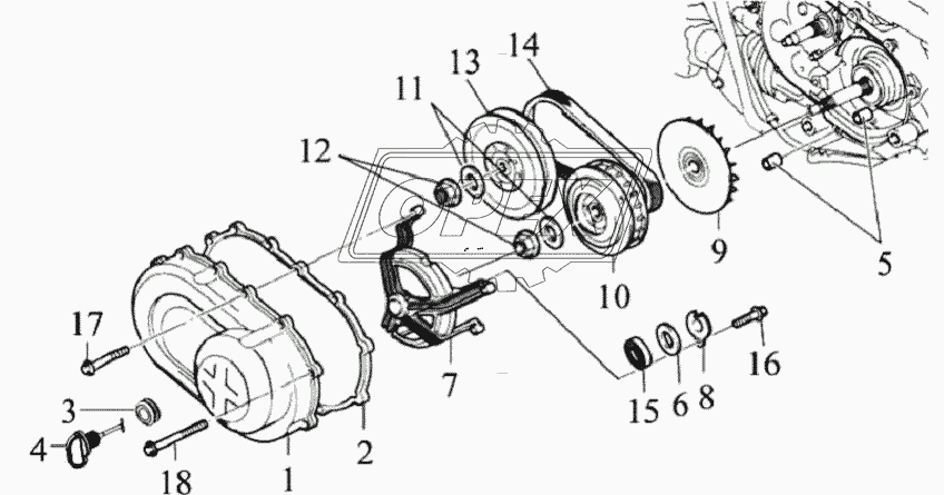 Правая крышка картера и бесступенчато-регулируемая передача