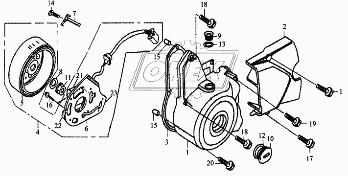 Левая крышка картера и генератор
