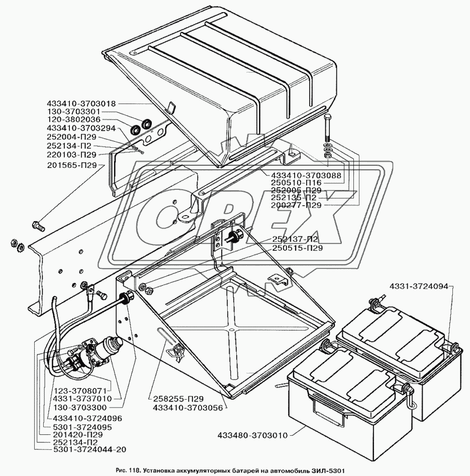 Установка аккумуляторных батарей на автомобиль ЗИЛ-5301