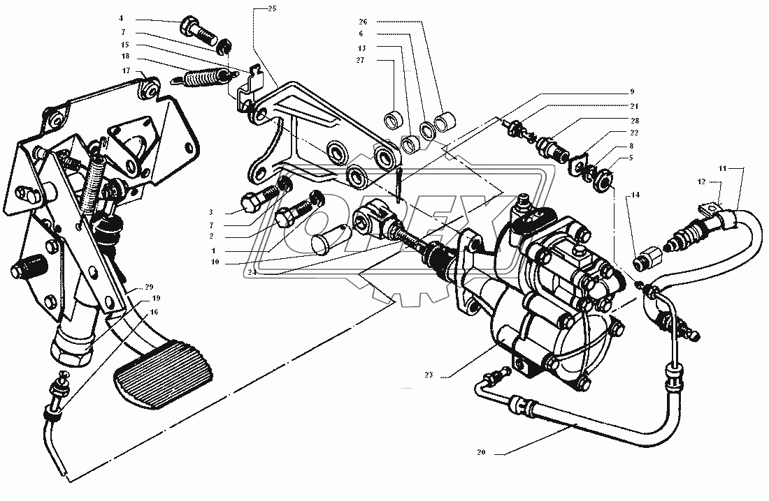 Педаль и привод управления сцеплением (до сентября 2006 г)