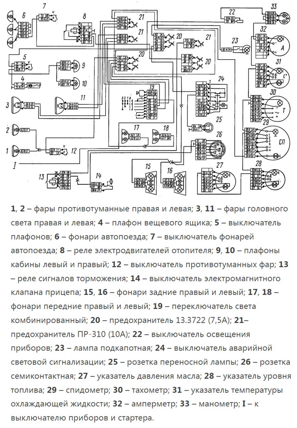 Схема Электроприборов И Электропроводки КАМАЗ-5511 Opex.Ru